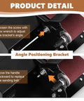 Heavy Duty Badass Mini Belt Sander And Bench Grinder Combo Angle Positioning Bracket detail with adjustment screws for sanding belt.