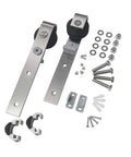 Brushed Nickel Barn Door Hangers Rollers Set Of Two With Stopper Floor Guide And Anti Jumper Design For A Smooth Quiet Glide And A Must Have Easy Bypass Installation