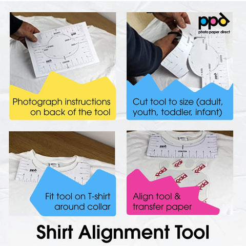 Inkjet Iron On Heat Transfer Paper 10 Sheets 8.5 By 11 Inches Premium Pack with shirt alignment tool instructions.