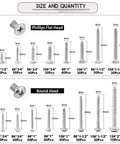 Front view of Hilitchi stainless steel Phillips flat-head and round-head self-tapping screw assortment kit, 570 pieces.