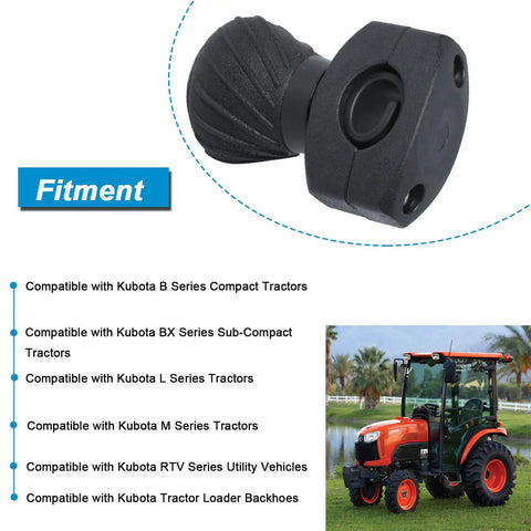 Universal Go-To Steering Wheel Spinner Knob for Kubota Tractors Black Polyurethane 1.25 Inch Shaft with fitment details