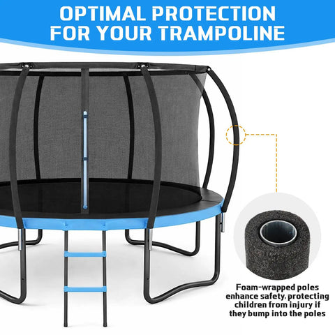 Dang Sturdy Trampoline Replacement Curved Net Poles With Plush Foam Sleeves Fits Eight To Sixteen Foot Frames, showing foam-wrapped safety poles.