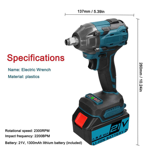 Vislone 21V Brushless Electric Impact Wrench High Torque Cordless Power Tool With Variable Speed Forward Reverse Switch LED Light For Professional Auto Repair Garage Projects Durable Long Lasting Performance Rustic Vibes