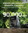 Trail 300 DC Power Bank Station 288Wh Portable Solar Generator next to camera and tripod outdoors