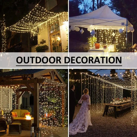 Outdoor Curtain Lights 20ft x 10ft With 600 LEDs Plug In Hanging String Lights For Bedroom Or Outdoor Wedding Backdrop