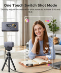 Next Level 4K Webcam Works Like a Dream With Super Crisp 60 FPS Output For PCs And Macs Featuring a Premium Half Inch Sony Sensor Plus Killer Low Light Performance Built Straight For Streamers And Remote Pros Who Want Flawless Video Quality, showing adjustable shot mode with a woman smiling.
