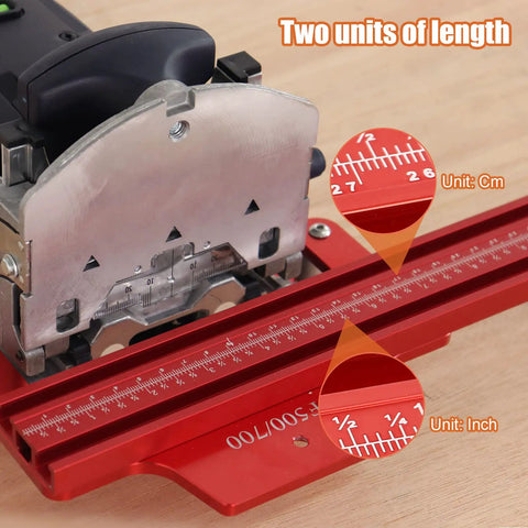 Beefy Offset Base System With Parallel Guide For Woodworking, 59 Inch Outrigger Bar showing imperial and metric scales