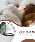 Toilet Seat Round Resin for Bathroom with soft close feature, part open showing design, suitable for quiet use.