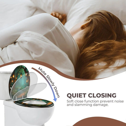 Toilet Seat Round Resin for Bathroom with soft close feature, part open showing design, suitable for quiet use.