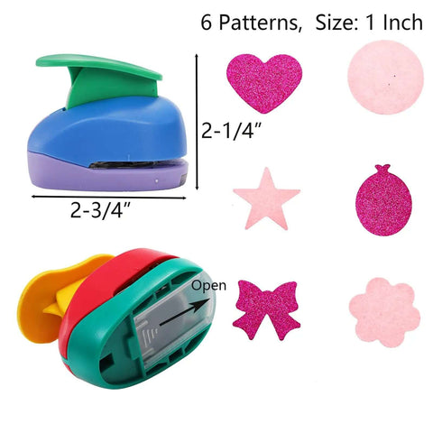 Six Shape Hole Punch Set For Kids 1 Inch Shape Punches Flower Star Heart Butterfly Balloon Circle With 20 Cardstock Sheets