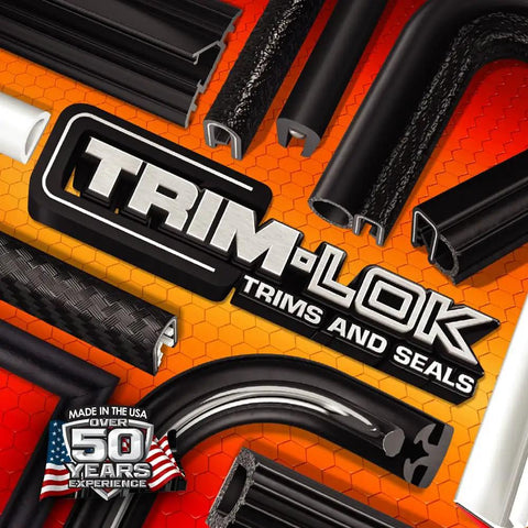 Assorted trim and seal products in various shapes, highlighting Trim-Lok brand and PVC flexible materials.