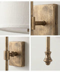 Fabric Shade Wall Sconce Vintage Brass Metal Lamp Bedside Indoor Lighting close-up of fabric shade and metallic arm details.