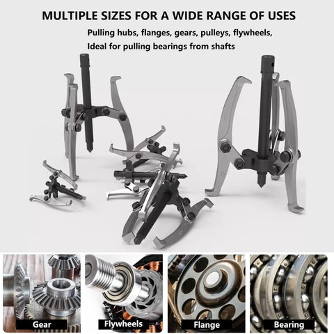 Hardcore Heavy Duty Gear Extractor Tool With Three Jaw Bearing Puller for No Sweat Pulley and Flywheel Removal forged from industrial grade steel.