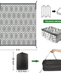 9x18 Reversible Outdoor Camping Rug Weatherproof Patio Mat For RV Beach Backyard Deck And Picnic Two Gray And White Patterns