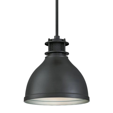 One Light Indoor Pendant In Matte Gun Metal Finish With Mesh Detail Brushed Gunmetal Industrial Ceiling Light For Sloped Ceilings
