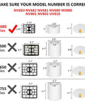 Comparison chart of filter sizes for different Shark vacuum models, highlighting compatibility with NV680 series using Foam And Felt Vacuum Filter Replacement Kit For Shark Rotator Lift Away Speed NV683 NV682 NV681 NV680 NV800 NV801 NV803 UV810 Replaces XFF680 And XHF680 Easy To Install Durable Filter Set Keeps Suction Strong.