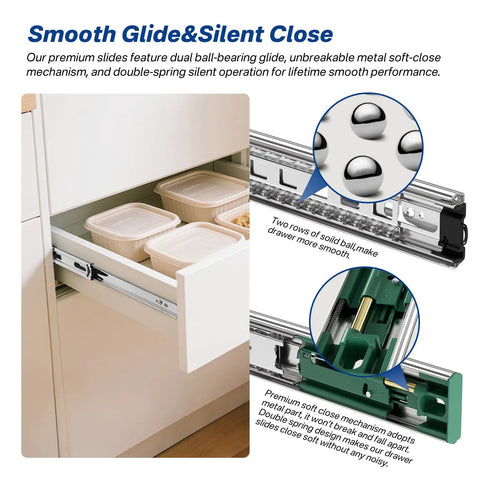 Four Pairs Soft Close Drawer Slides 22 Inch Full Extension Heavy Duty Ball Bearing Drawer Glides for kitchen cabinets side view