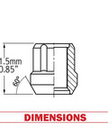Technical diagram of Chrome M14x1.5 Lug Nuts 25mm Long Open End Bulge Acorn Style 7 Spline Truck Hex
