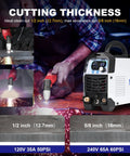 65 Amp Touch Arc Plasma Cutter Pro Grade Beast, Dual Voltage 120 and 240V, shown cutting metal with digital display visible