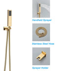 Gold Shower System With 10 Inch Brass Rain Shower Head And Handheld, Wall Mounted Luxury Bath Mixer details