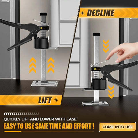 Labor Saving Arm Jack Handle 12 Inch for Furniture Lifts and Drywall, showing lift and decline functions, 330 lb capacity.