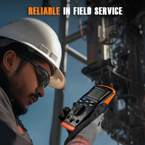 Technician using Digital Multimeter With Auto Ranging TRMS 6000 Counts For SpotOn AC DC Voltage in field service