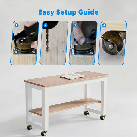 Easy setup guide for installing 2 Inch Ball Caster With Brakes, TPR Plate Brass Vintage Look Furniture Swivel Casters on table.