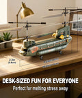 Desk-sized Remote Control Helicopter For Kids And Military Fans With Altitude Hold And One Key Takeoff And Landing on a table