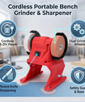 Heavy Duty Badass Mini Bench Grinder Featuring Dual 70 Mm Wheels Kicking Out 5500 Rpm For Rad Metal Shaping And Deburring Using Any 18V Battery Pack For Your Workshop, showcasing cordless design with dual grinding wheels.
