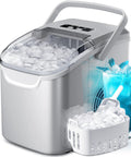Portable Countertop Ice Maker With Handle Delivers 9 Bullet Shaped Ice Cubes In About 6 Minutes 26 Lbs Per Day Self Cleaning Function Grey