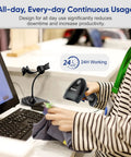 Person using Handheld 2D Barcode Scanner With Gooseneck Stand USB Wired QR Code Reader for PC POS System at checkout.
