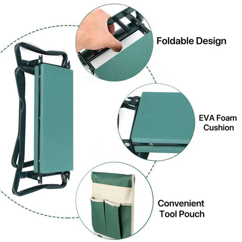 Foldable Garden Kneeler And Seat Two In One Foldable Bench Stool With Tool Bag Pouch EVA Foam Pad For Kneeling Or Sitting Outdoor