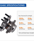 Beefy Rear Wheel Hub Bearing Assembly 512492 Fits Hyundai Elantra 2011 to 2018 shown with specifications chart