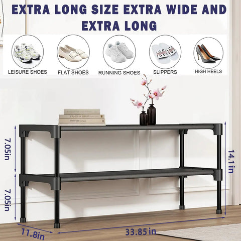 Solid Two Tier Shoe Rack For Entryway And Garage, Roomy Stackable Footwear Organizer With Rust Proof Steel Frame, Quick Setup Space Saving Closet Shoe Shelves That Really Pack A Punch