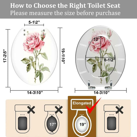 Measuring dimensions for Elongated Toilet Seat White Resin for Bathroom showcasing sizes 19" x 14.3".
