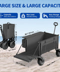 Heavy Duty Beach Wagon With 9 Inch All-Terrain Wheels, Collapsible Cart For Sand And Surf on beach, shows folded storage dimensions.
