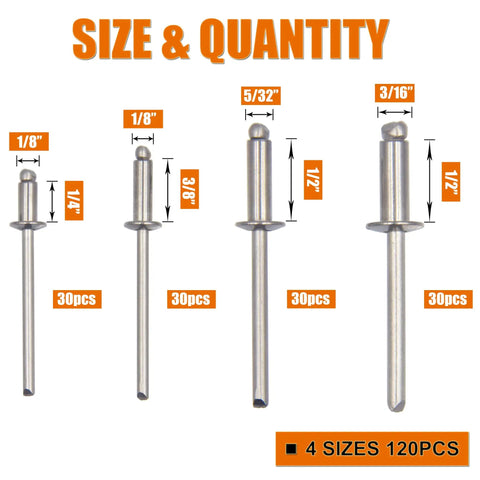 120 Piece 304 Stainless Steel Blind Rivet Assortment Kit Packed With Rust Proof Pop Rivets For Serious Home Repairs And Garage Builds Kickass Corrosion Resistant Fasteners That Grip Tight Under Heavy Stress So Your Projects Stay Locked Down Tight