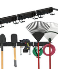 Wall Mount Garage Storage And Garden Tool Organizer With 350 Pound Capacity Adjustable Steel Rails And 6 Rubber Coated Hangers Rustproof Carbon Steel Rack For Garage Shed And Outdoor Tools