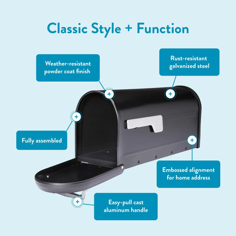 Chadwick Galvanized Steel Post Mount Mailbox Black 21 Inch With Steel Reinforced Opening And Cast Aluminum Handle Built To Last Durable