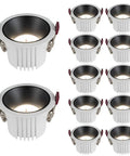 12 Pack Recessed Downlights With 7W Or 12W Choices 3CCT Dimmable 3000K To 6000K Narrow Edge Anti Glare Baffle Trim shown in various angles.