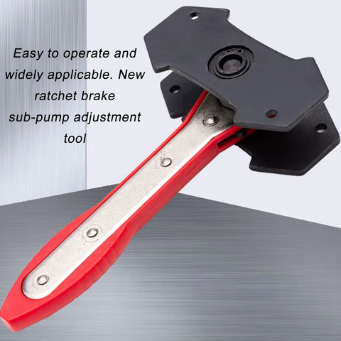 Brake Caliper Press Tool 360 Degree Swing Ratchet Piston Spreader with red handle and black metal head.