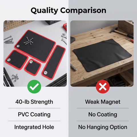 Flexible PVC Magnetic Tool Mat Set In Four Sizes 40 Lb Holding Force Non Slip Tool Tray Pads With Hanging Hole For Automotive Maintenance And Garage Workshops Keeps Screws And Wrenches From Rolling, quality comparison