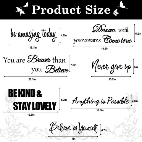Motivational Wall Decals Set Of Seven Inspirational Quotes For Women And Girls Home Decor Believe In Yourself Be Amazing Today