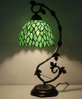 Green Tiffany Style Stained Glass Desk Lamp With Wisteria Pattern, 21 Inch Tall Table Light, Metal Leaf Base In Bronze Finish, S523 Series