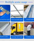 Hella Tough Self Adhesive Butyl Seal Tape With Heat Reflective Aluminum Foil Backing For Roof Leak Fix And Gutter Repair Weatherproof Outdoor Taping No Sweat Quick Patch Pro Grade Setup shown in various repair scenarios.