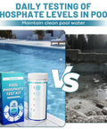 Pro Grade Pool Phosphate Test Strips 50 Count for Hot Tub and Spa Water Chemistry Testing beside clean and dirty pools.