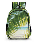 Sunlit Seaside Botanical Print Unisex Backpack Large Capacity Durable Polyester Daypack with tropical leaf design.