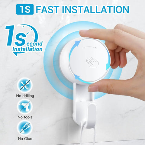 Heavy Duty Waterproof Shower Hooks Two Pack Rock Solid Dual Reinforcement Suction And Adhesive Zero Fuss Bathroom Wall Mounts Holding Eleven Pounds For Towels Robes And Loofahs With Hassle Free Peel Stick Installation