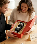 Couple opening gift box containing Mini Smart Fractal Drill Press Vise With Dual Jaw Design For Any Shape