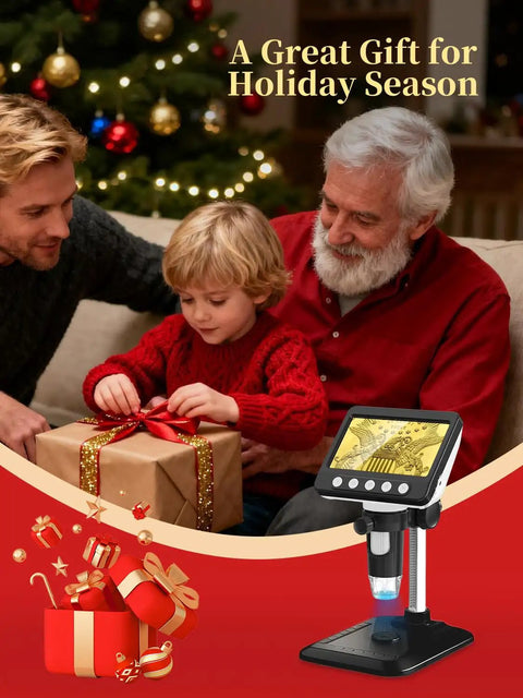 4 Point 3 Inch LCD USB Digital Coin Microscope With Screen 1080P HD Imaging Real Time Video 50X To 1000X Magnification Eye Friendly Viewing For Coins And Tiny Details, shown on stand